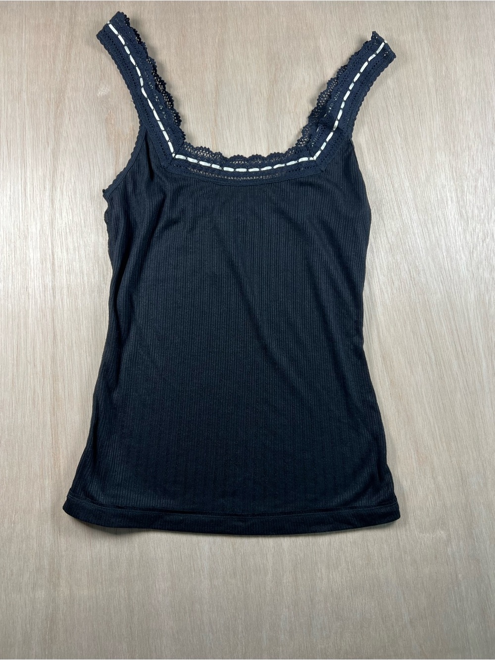 Black Lace-Trim Ribbed Tank Top intimately line